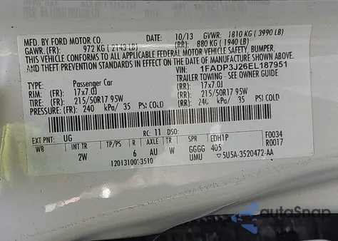 2014 Ford Focus Titanium из США, поврежденный, VIN 1FADP3J26EL187951